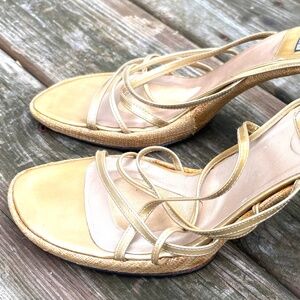 Stuart Weitzman gold slide-in high heel sandals